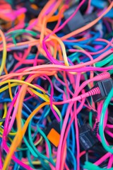 Brightly colored wires, tangled, complex mass.