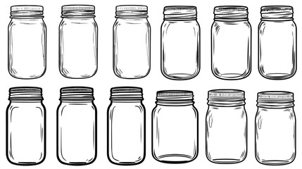 Empty glass jars. bottles, food jam jar vector on white background