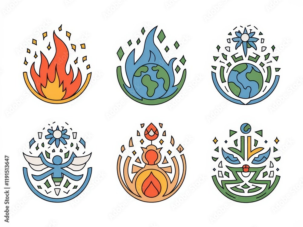 Poster abstract circular designs representing the elements of nature