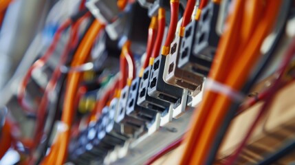 A close-up of an electrician installing wiring in a new residential construction project, Electrical installation scene, Building infrastructure style
