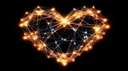 Fototapeta premium Geometric Heart Design with Glowing Lines on Black Background