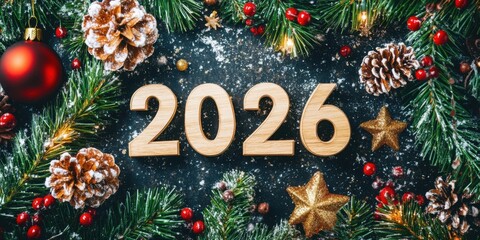 Celebrating the new year 2026 with festive decorations holiday spirit and cheerful vibes cozy atmosphere close-up view
