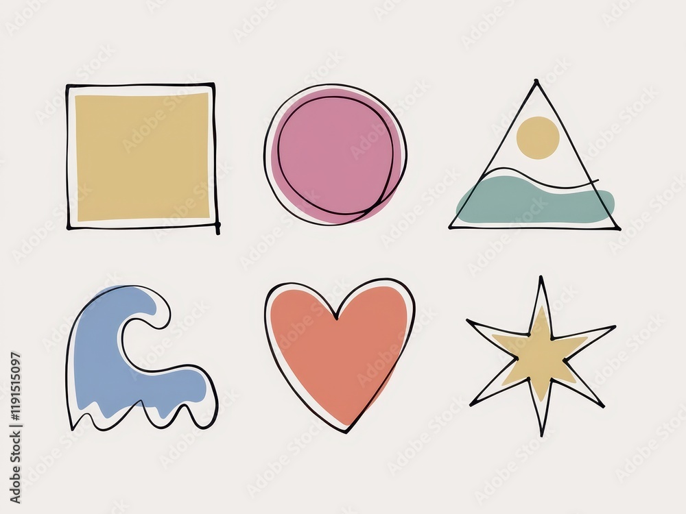Poster abstract shapes collection simple line art design