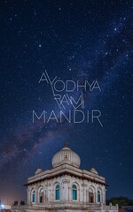 Naklejka premium Night sky over temple, stars, Milky Way.
