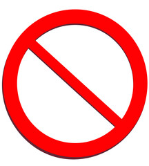 Symbol of red circle with slash indicating forbidden concept with a little shadow.