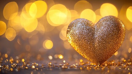 Fototapeta premium Golden Glitter Heart Valentine's Day Background