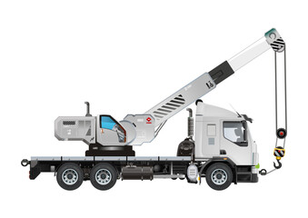Crane truck vehicle towing hook heavy cargo car 3D vector illustration