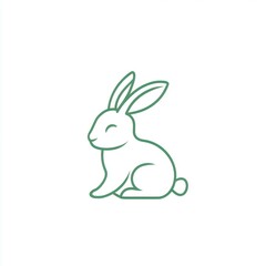 Obraz premium Green Line Art Rabbit Sitting, White Background, Logo Design
