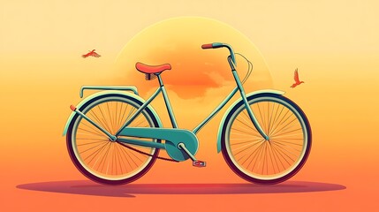 Fototapeta premium Sunset Ride: Vector Illustration of a Bicycle with a Scenic Sunset Background