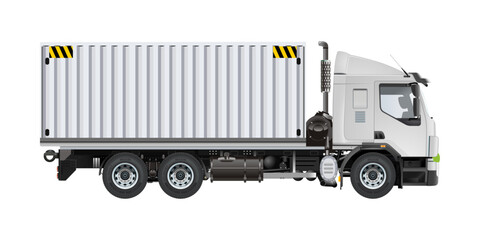 Medium truck cargo trailer container box logistic delivery service 3D vector illustration