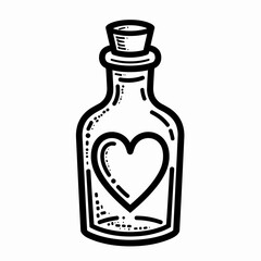 Heart-shaped bottle illustration on white background, symbol of love