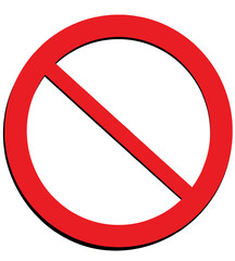 Symbol of red circle with slash indicating forbidden concept with a little shadow.