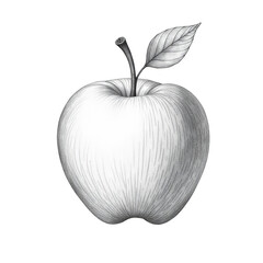 Pencil Sketch Apple Drawing, Fruit Art, Still Life Illustration