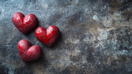 Fototapeta premium Three Red Heart Shapes on Dark Background