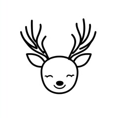 Cute reindeer head, line art, white background, holiday design, card