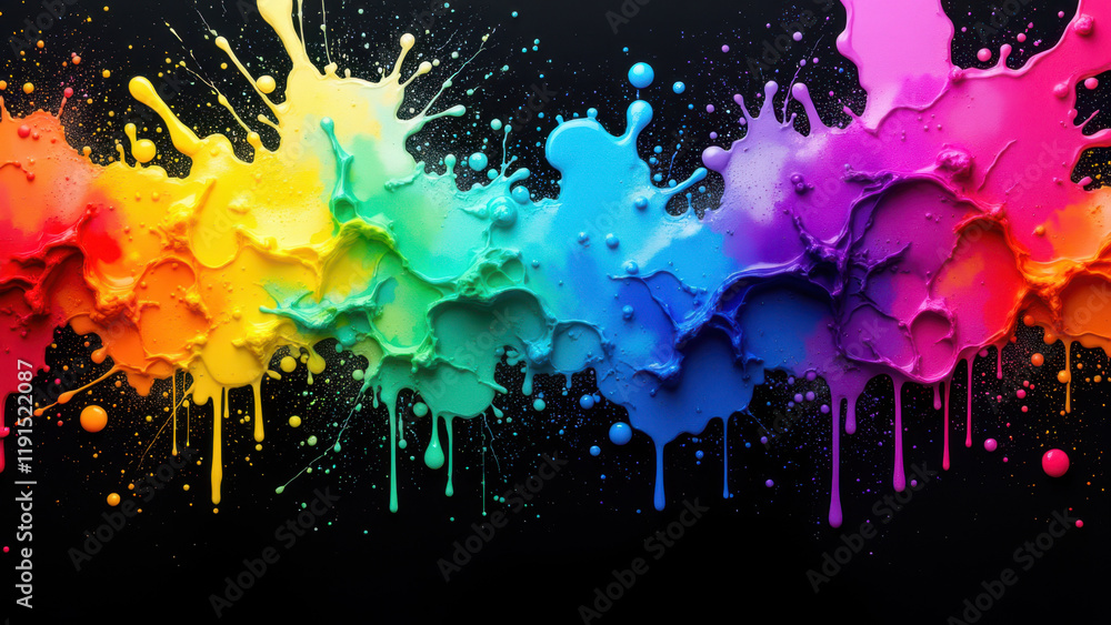 Poster vibrant abstract splatter background with a spectrum of colors.
