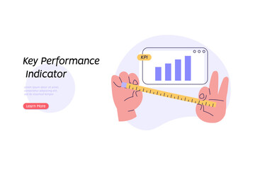 KPI illustration. Key Performance Indicator concept. Businessman measuring business result. Quality analysis and control. KPI measurement to evaluate success. Vector flat cartoon design