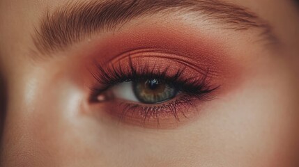 Obraz premium Close up of a womans eye with reddish eyeshadow