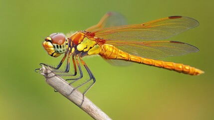Vibrant Dragonfly Perched on a Twig Outdoors