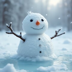 Melting snowman, abstract view, artistic representation of snow and water