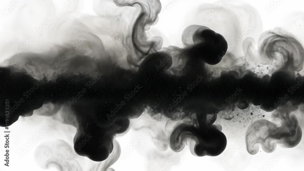 Poster dark smoke swirls creating abstract patterns against a white background, showcasing fluid movement a