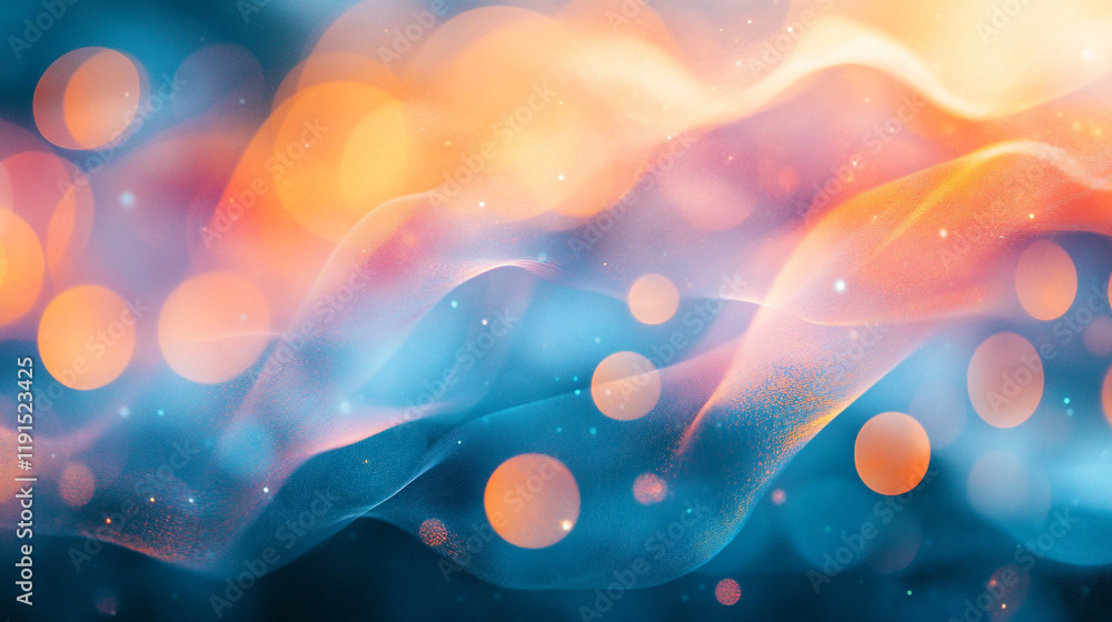 Poster colorful abstract waves with circles creating a dreamy atmosphere in a digital design