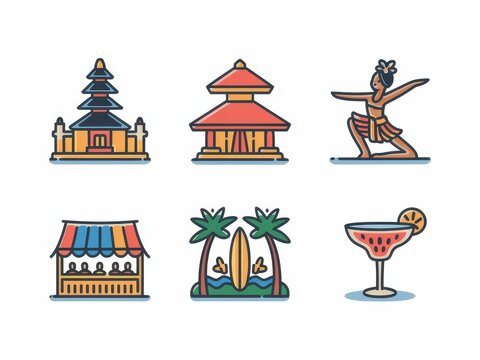 Balinese Culture Icons Depict Temples Beaches and Dance - Powered by Adobe