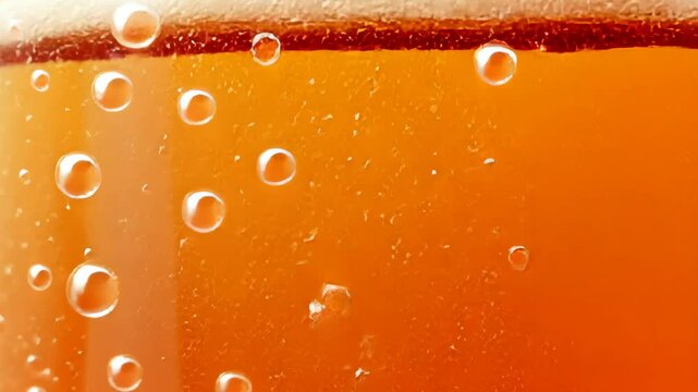 Bubbles rise in a refreshing amber beverage served in a glass on a sunny afternoon