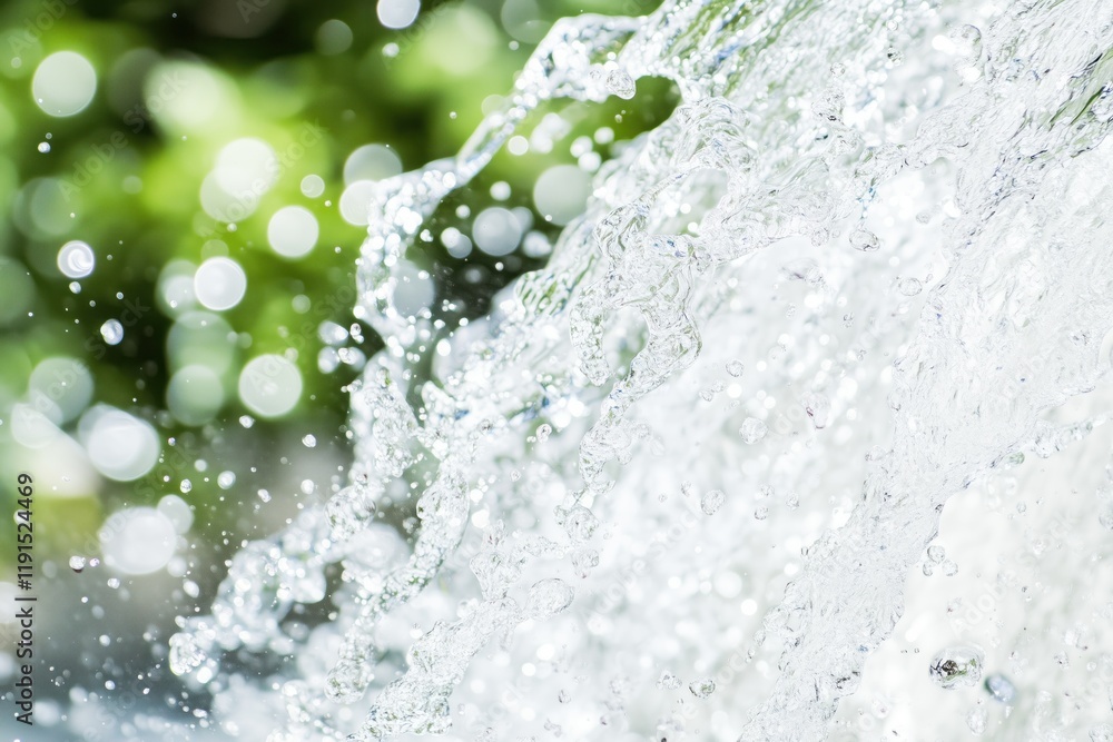 Poster refreshing splashing water with green bokeh background
