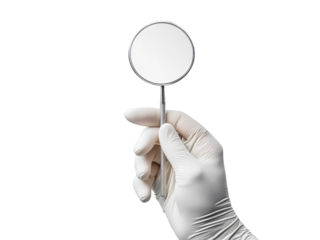 Hand Holding Circular Mirror in Medical Setting Isolated on transparent background