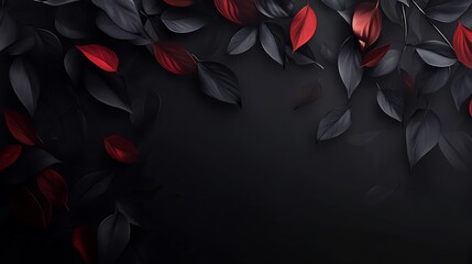 Dark Gray Leaves with Red Accents Background