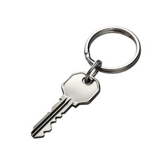 Metal Key on Keyring Isolated on White Background Isolated on transparent background