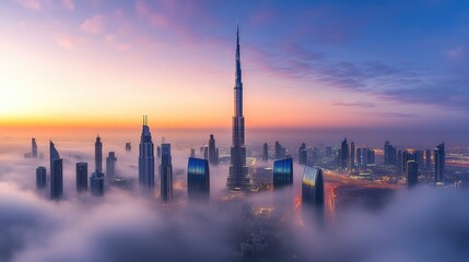 Dubai Skyline Sunrise Cityscape Above the Clouds