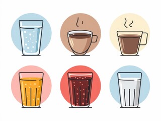 Six Refreshing Drinks in Glasses and Cups
