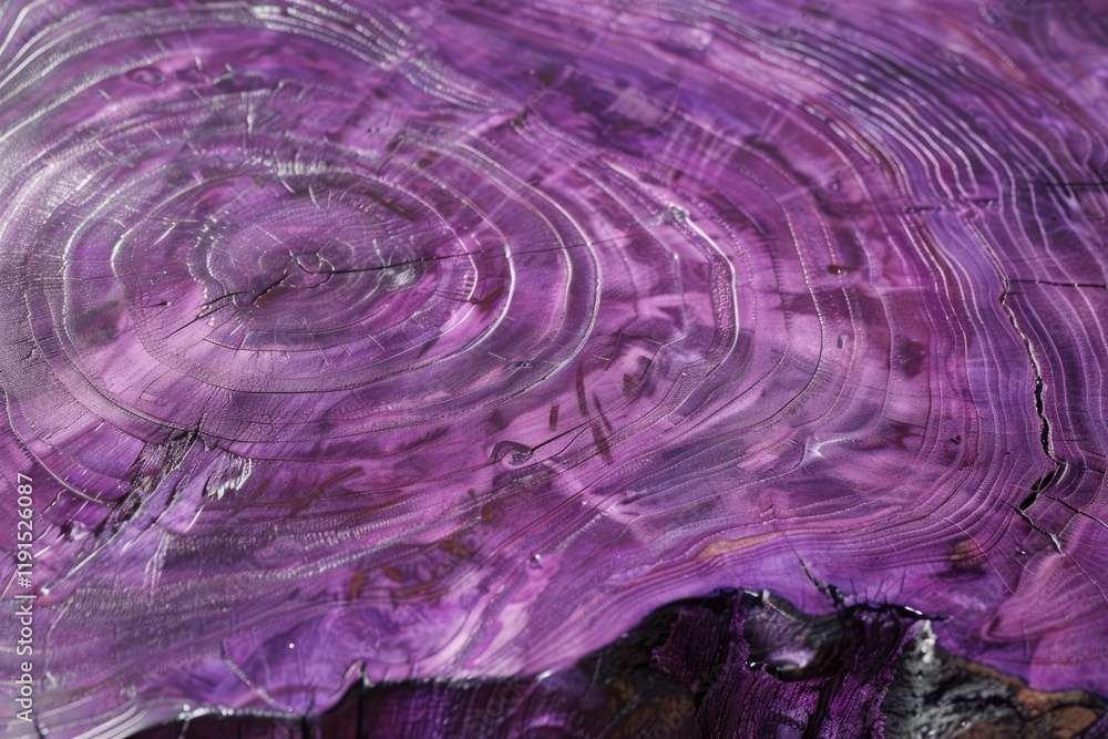 Poster polished purple cross section of a tree trunk showing concentric growth rings creating an abstract p