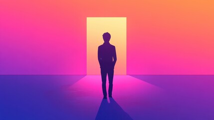 Obraz premium Silhouette Man Standing Before Open Doorway