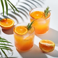 Generated image Summer orange cocktails with citrus fruits on white background. Hard seltzer, lemonade