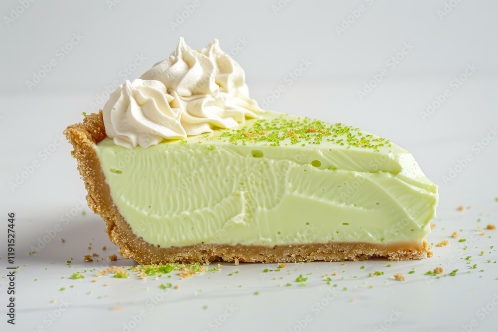 Aufkleber key lime pie slice with meringue topping and lime zest sits on a white surface