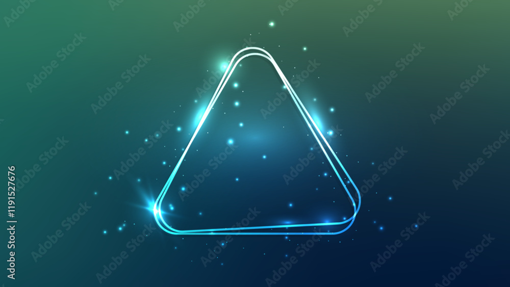 Poster neon rounded double triangle frame with shining effects