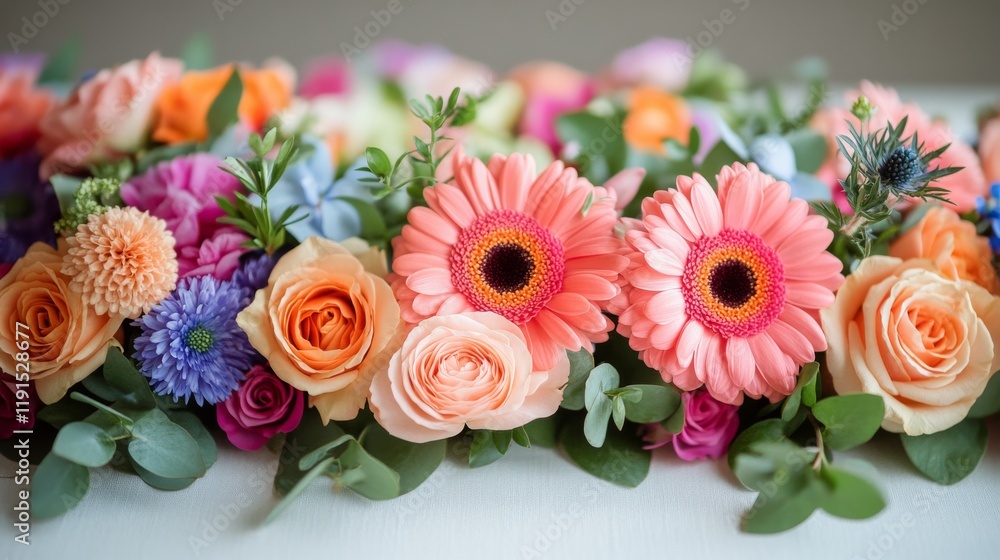 Poster colorful display of artificial flowers arranged on a table in a craft workshop