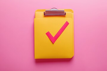 Clipboard showing check mark symbol on pink background