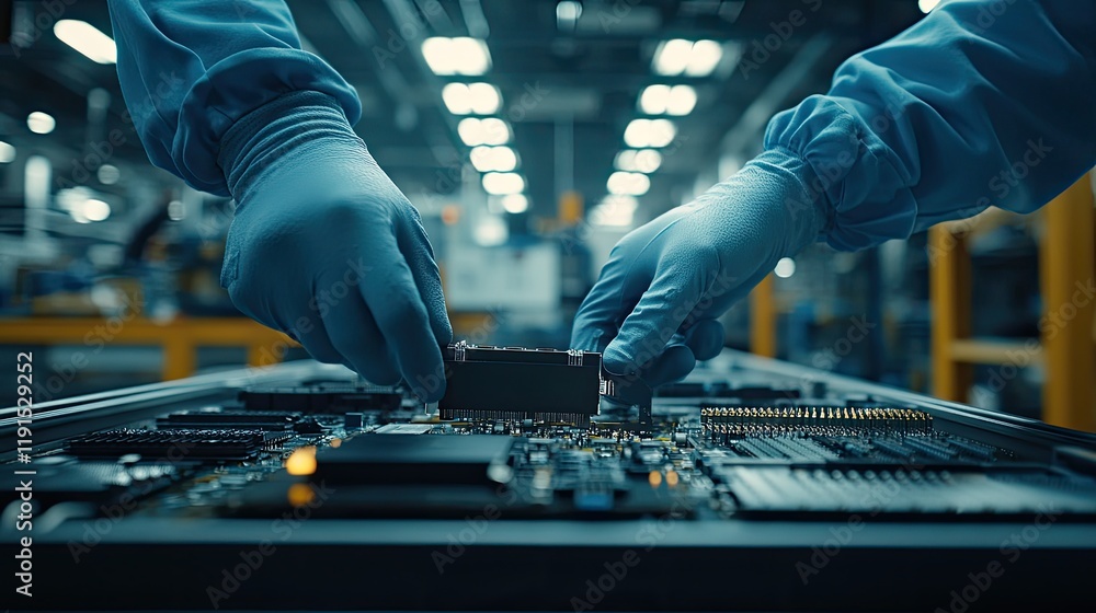 Poster Gloved Hands Installing a Component onto a Circuit Board