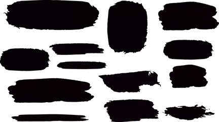 A collection of bold black watercolor lines, splashes and shapes with artistic textures, text and design backgrounds