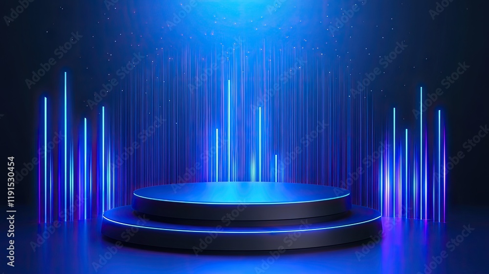 Poster neon lit stage with two tiered circular platform