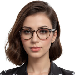 Obraz premium Woman with Glasses, Brown Hair, and Black Jacket Portrait