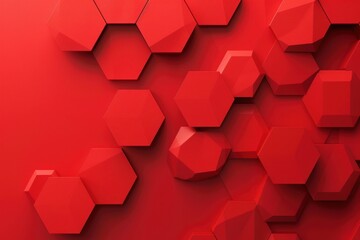 Modern 3D Red Hexagonal Tiles Pattern with Geometric Design for Abstract Digital Art Background
