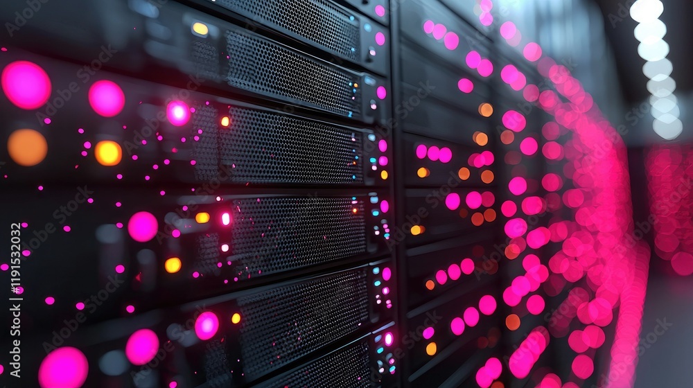 Poster illuminated server racks data center technology