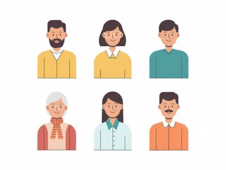 Six diverse adult characters illustrated in simple cartoon style