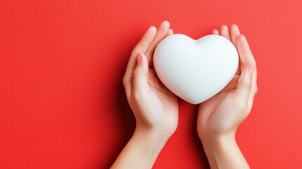 Obraz premium Hands holding heart, red background, care, love