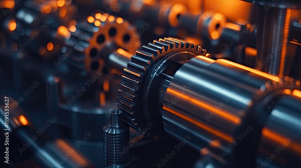 Poster closeup of intricate metallic gears and machinery components